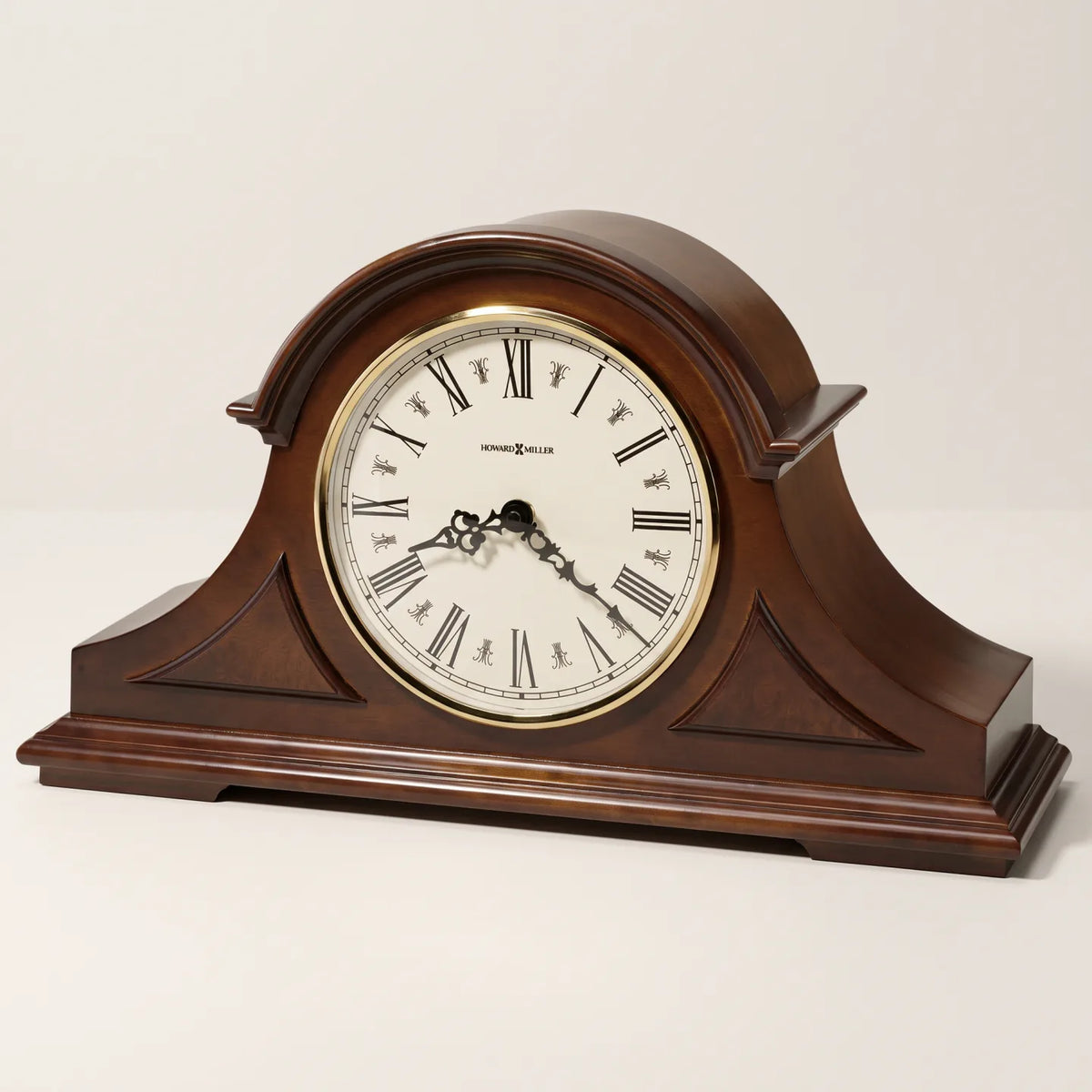 Howard Miller Burton II Mantel Clock, 17-inch, front view on a plain white background
