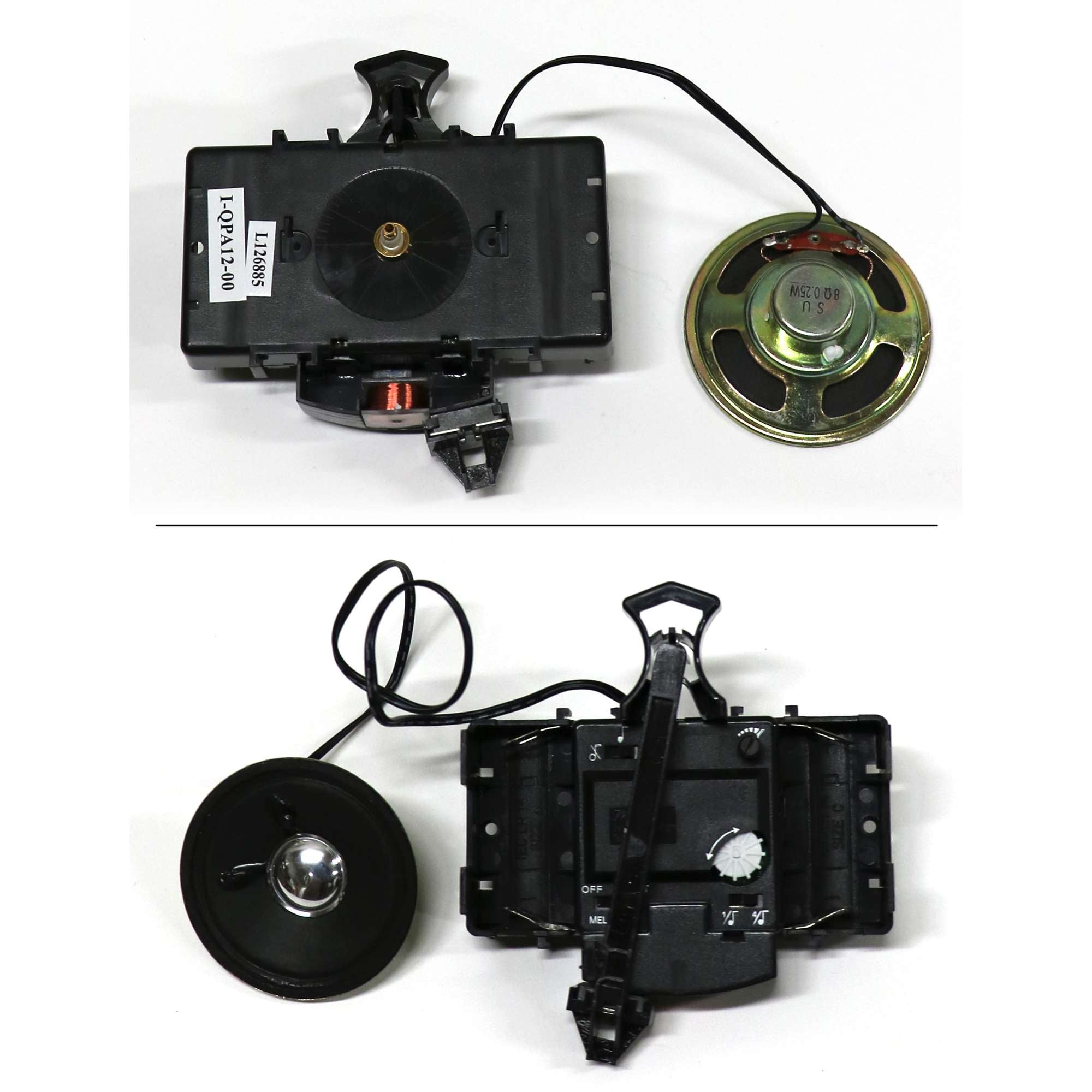 A vintage cassette player with a removable speaker, showing both the front and back.