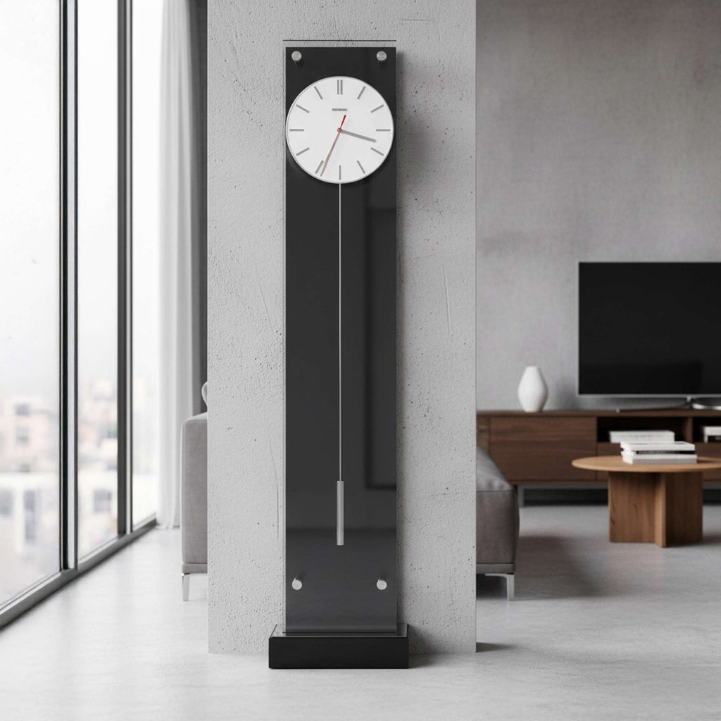 Modern wall clock against a minimalist interior backdrop