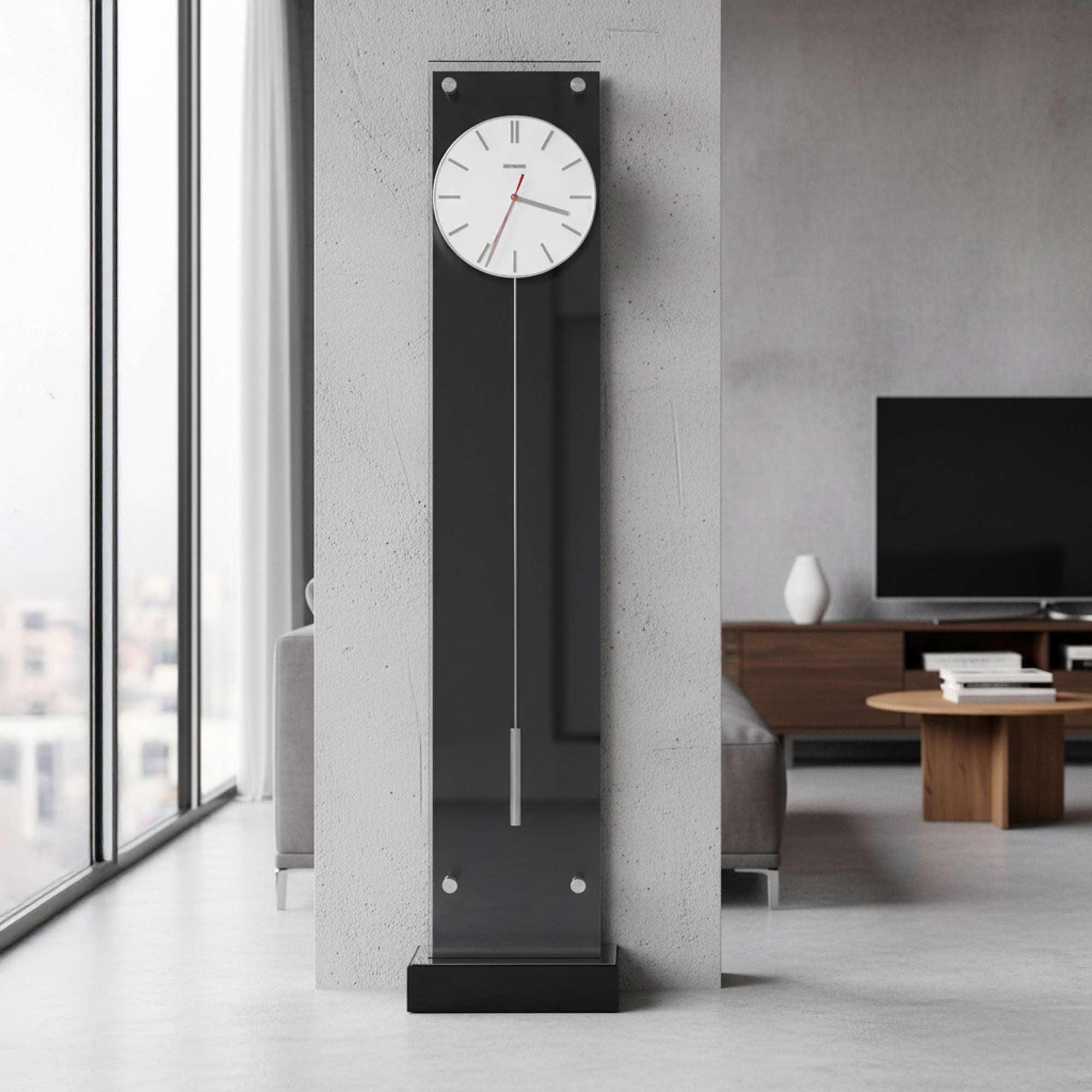 Modern wall clock against a minimalist interior backdrop