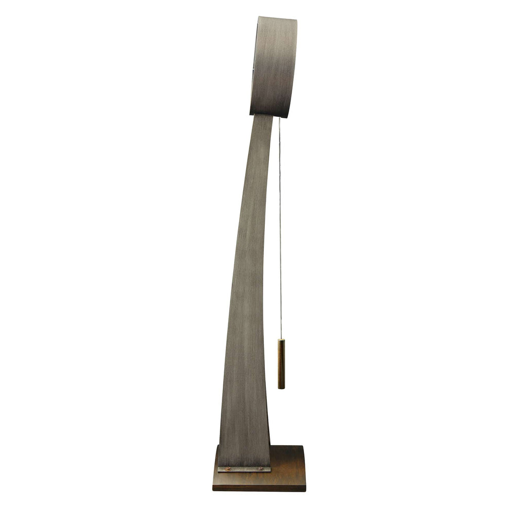 Modern abstract floor lamp with a sleek design and metallic finish.
