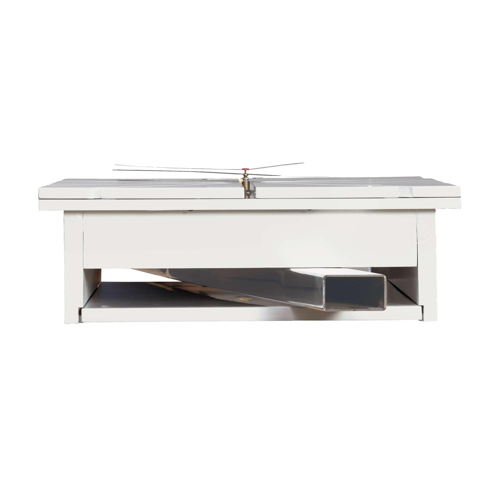 Modern white coffee table with a pull-out shelf