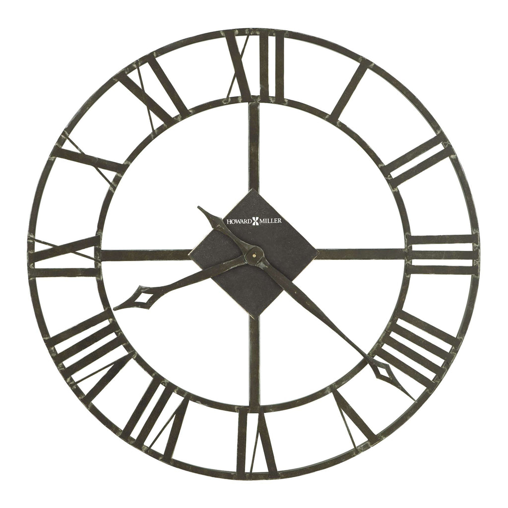 Large decorative wall clock with Roman numerals and a dark finish
