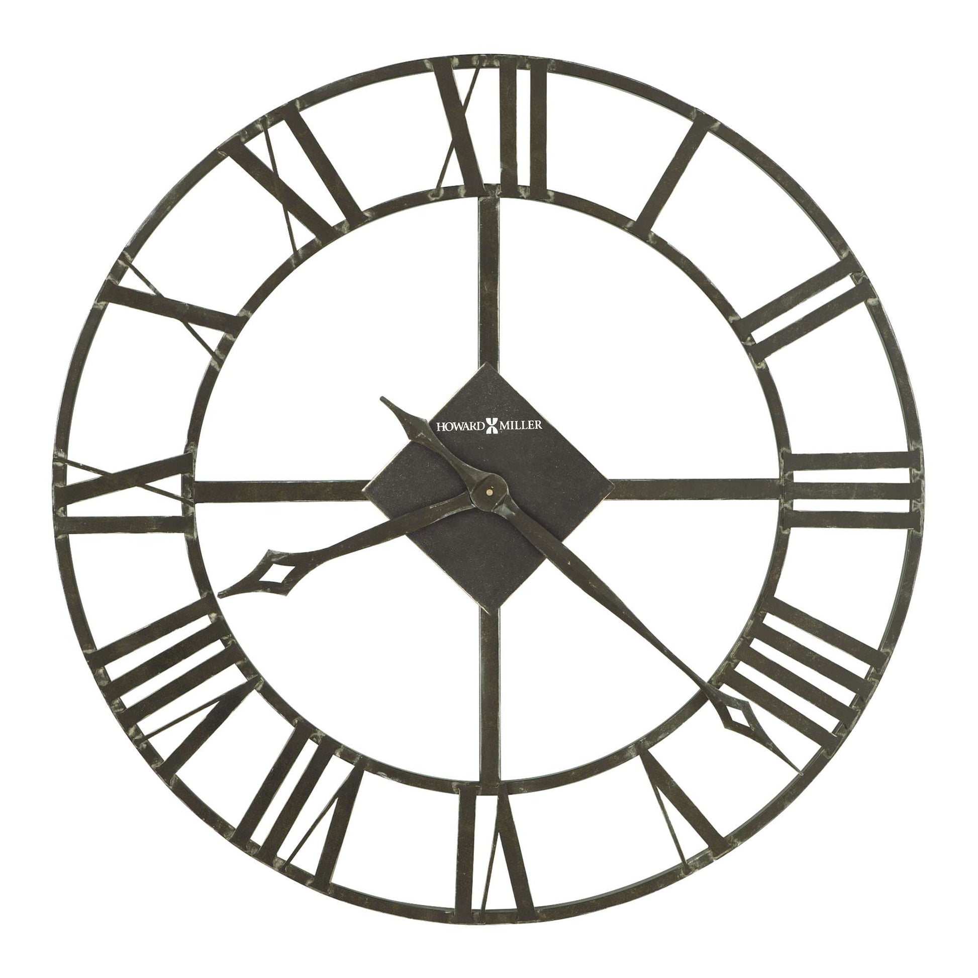 Large decorative wall clock with Roman numerals and a dark finish