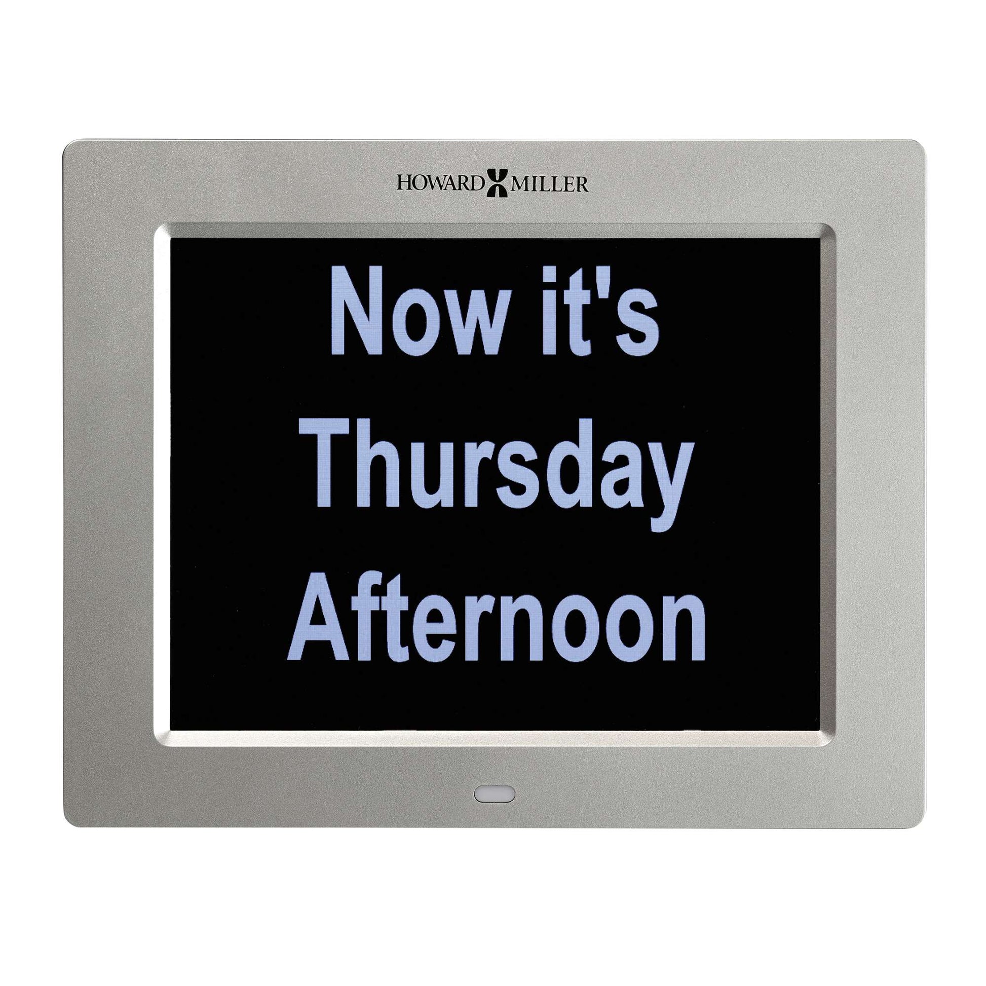 Digital display showing the text 'Now it's Thursday Afternoon' with a black background.