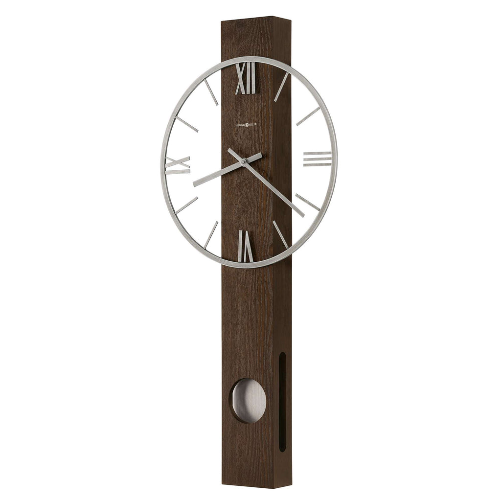 Modern wall clock with a sleek wooden design and silver accents