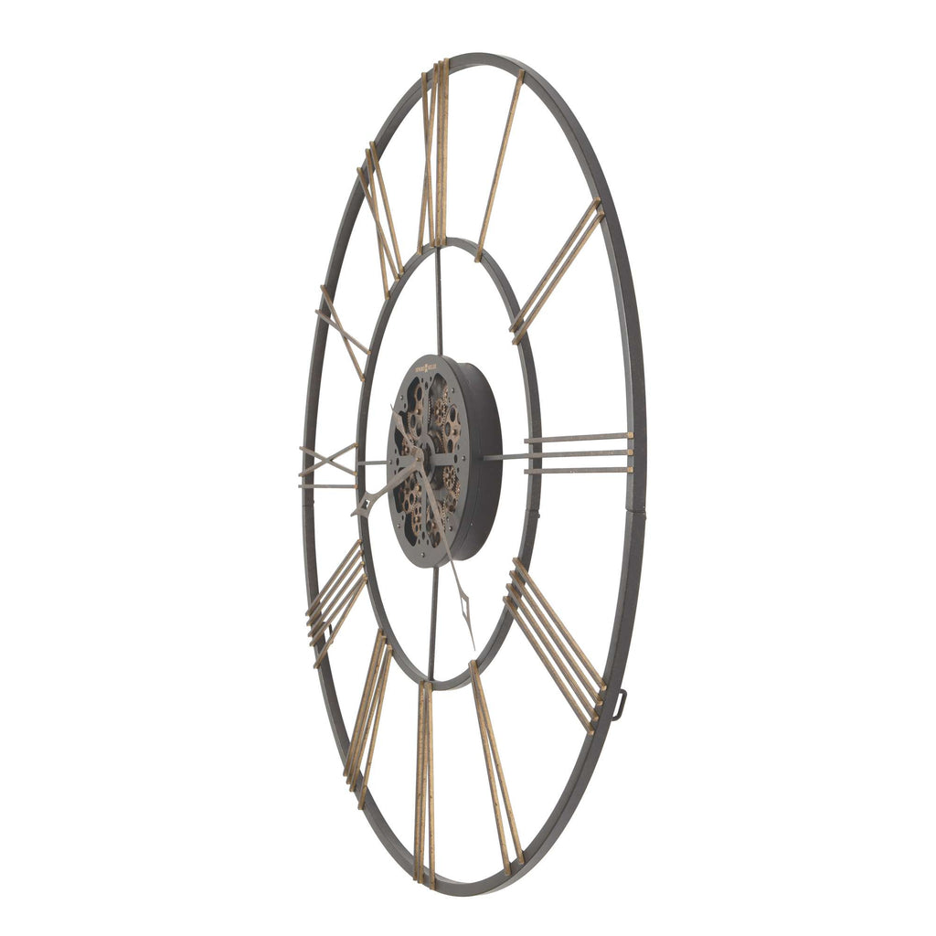Large decorative wall clock with a minimalist design and brass accents.