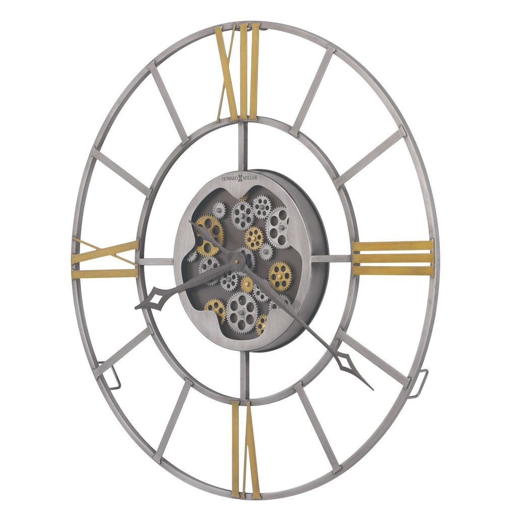 Wall clock featuring a mechanical design with visible gears and gold accents.
