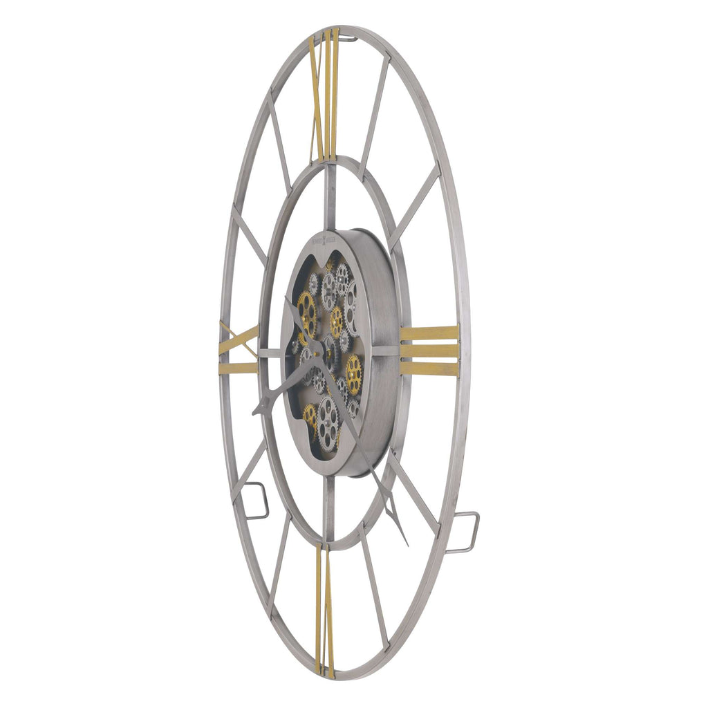 Modern wall clock with a geometric design and yellow accents.