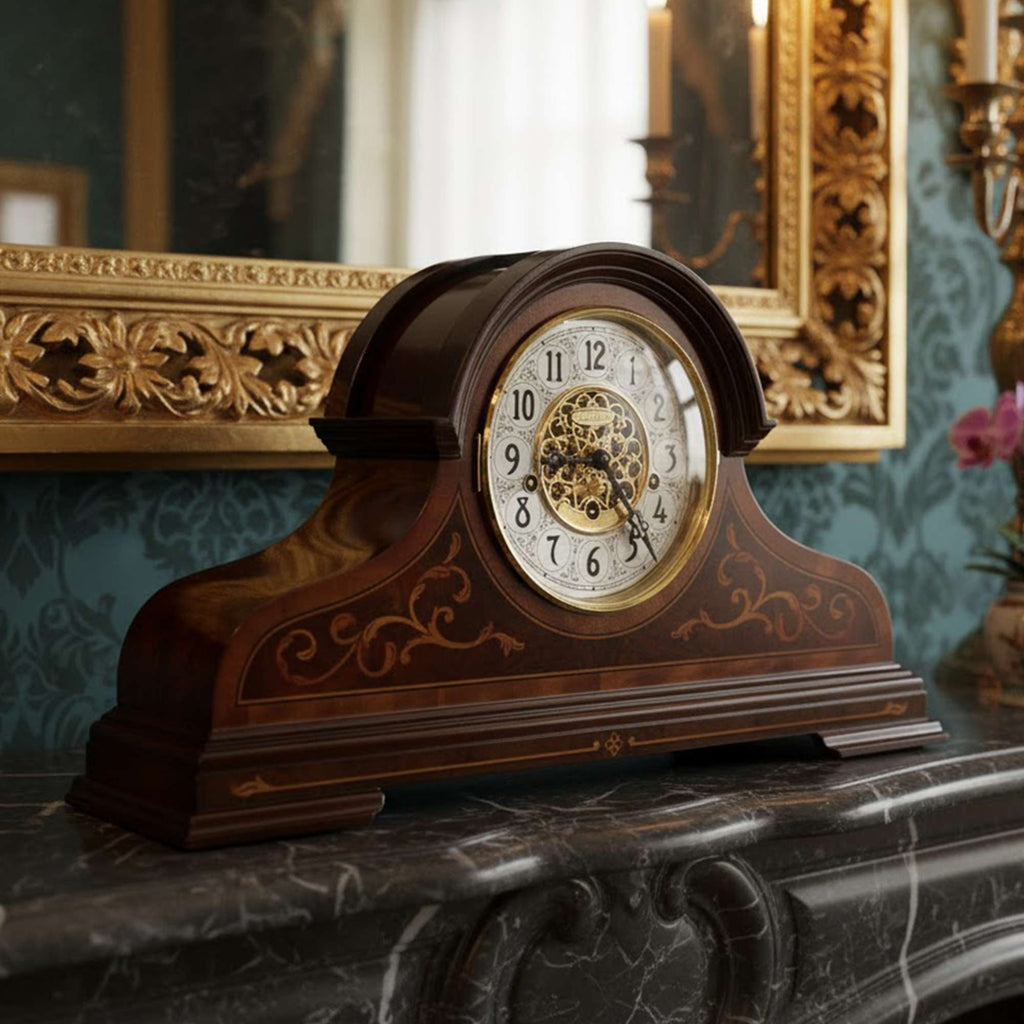 Antique clock on a decorative mantel
