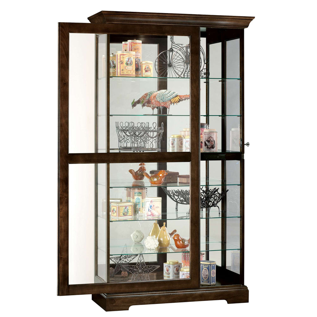 Showcase cabinet with glass doors displaying decorative items