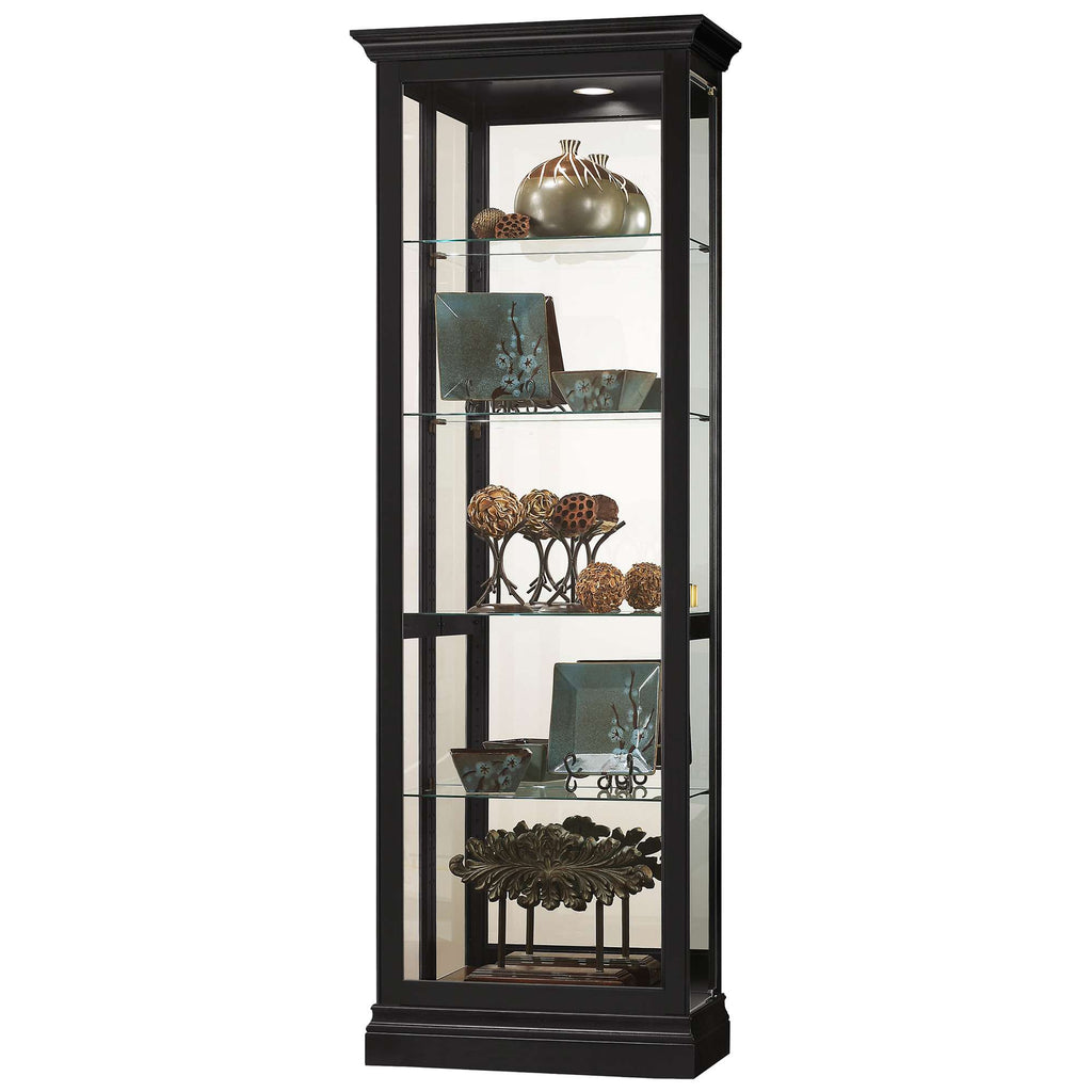 Elegant glass display cabinet showcasing decorative items and ornaments.