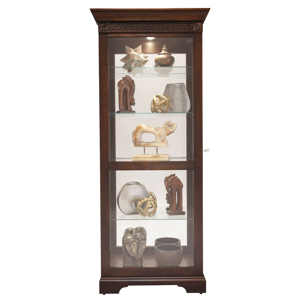 Tall display cabinet featuring decorative items and collectibles