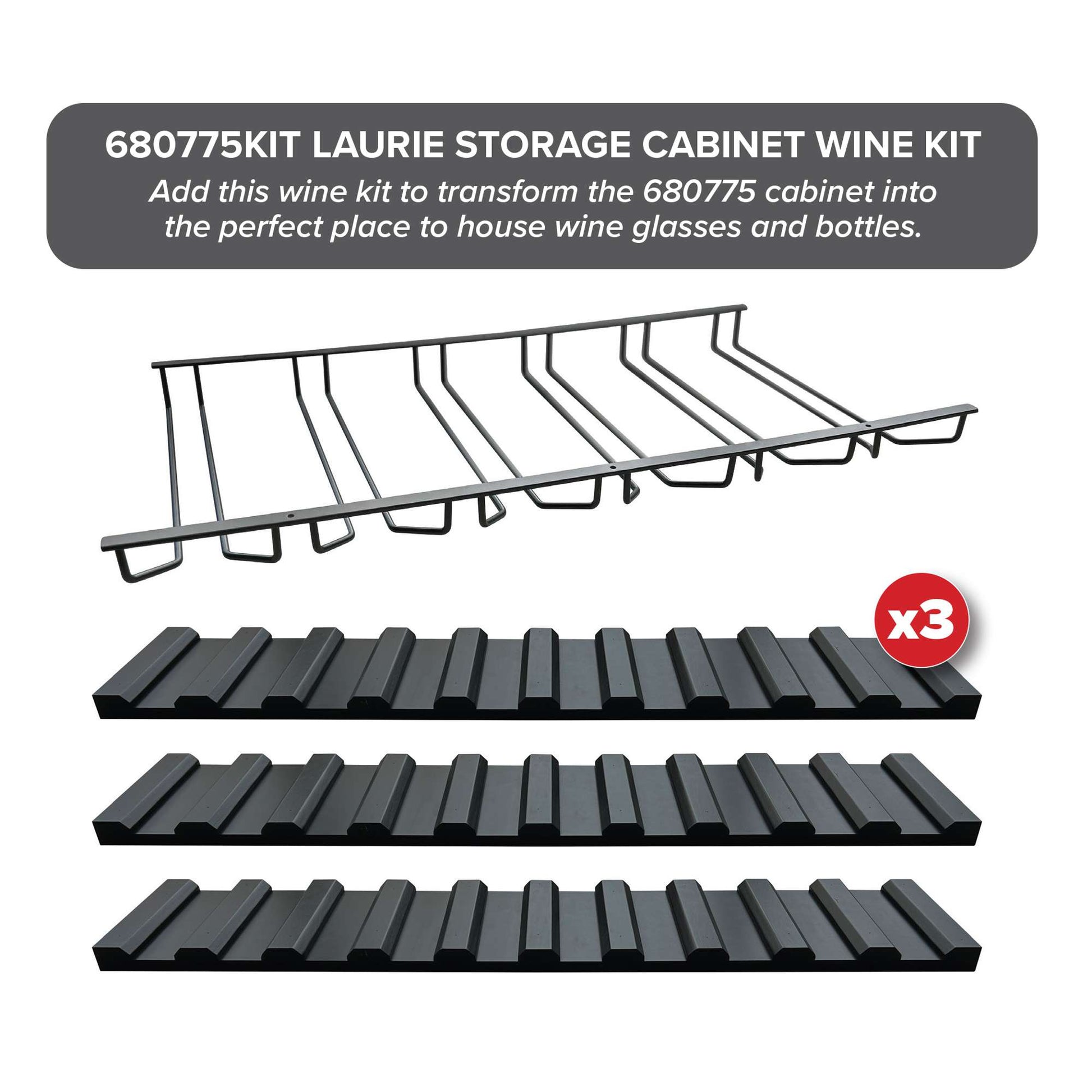 Wine storage kit for the 680775 cabinet, including a wine glass holder and three shelf mats.