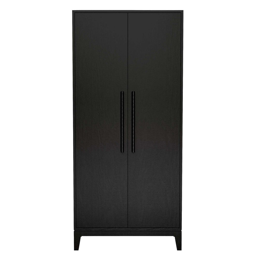 Tall black wardrobe with two handles