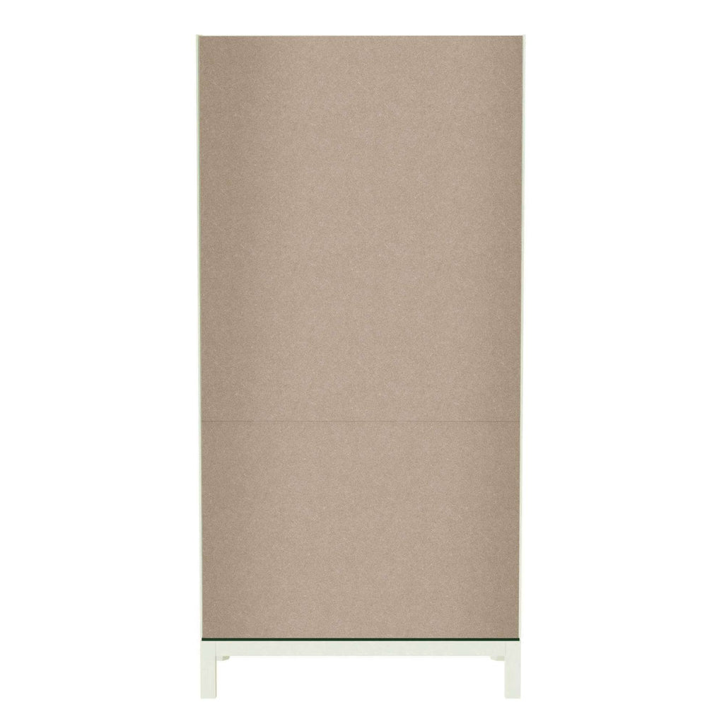Tall, minimalist cabinet with a smooth, light brown front and a white base.