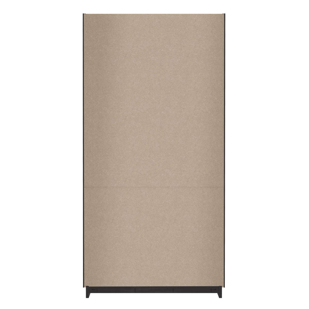 Front view of a beige refrigerator with a minimalist design.