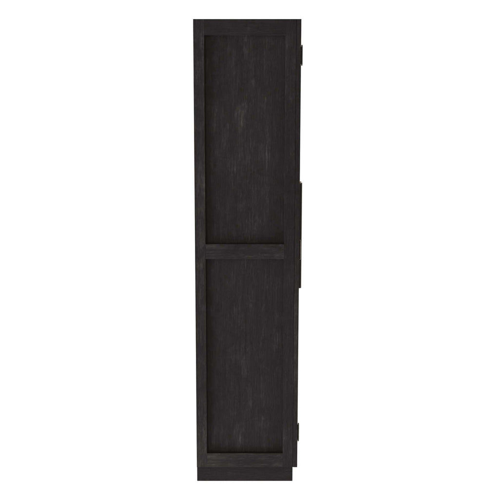 Vertical wooden door with a dark finish