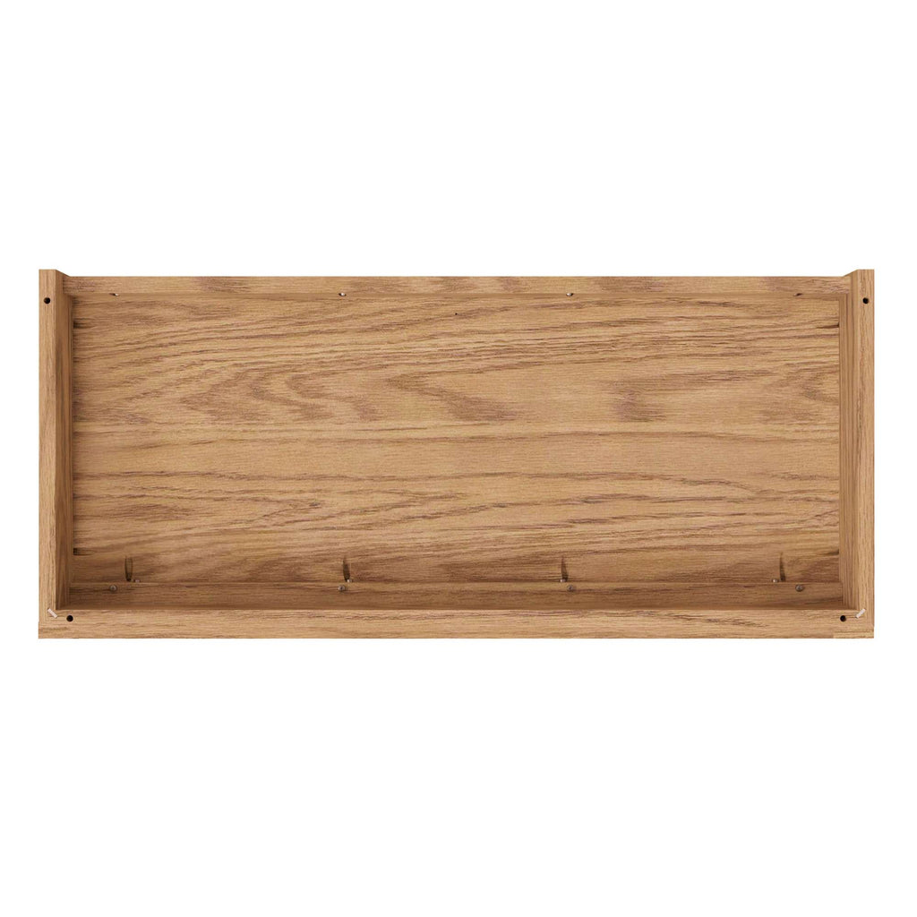 Wooden wall shelf with hooks