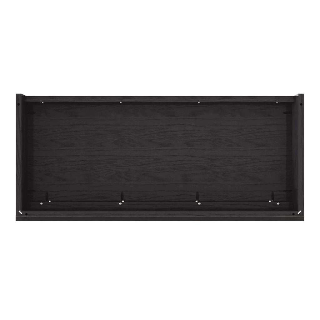Black wall shelf with multiple hooks