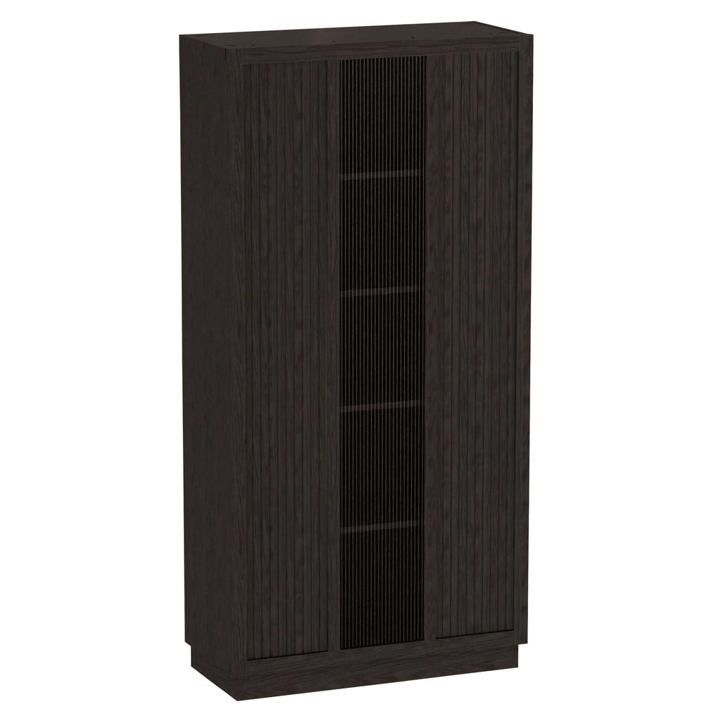 Tall, dark wood cabinet with multiple shelves.