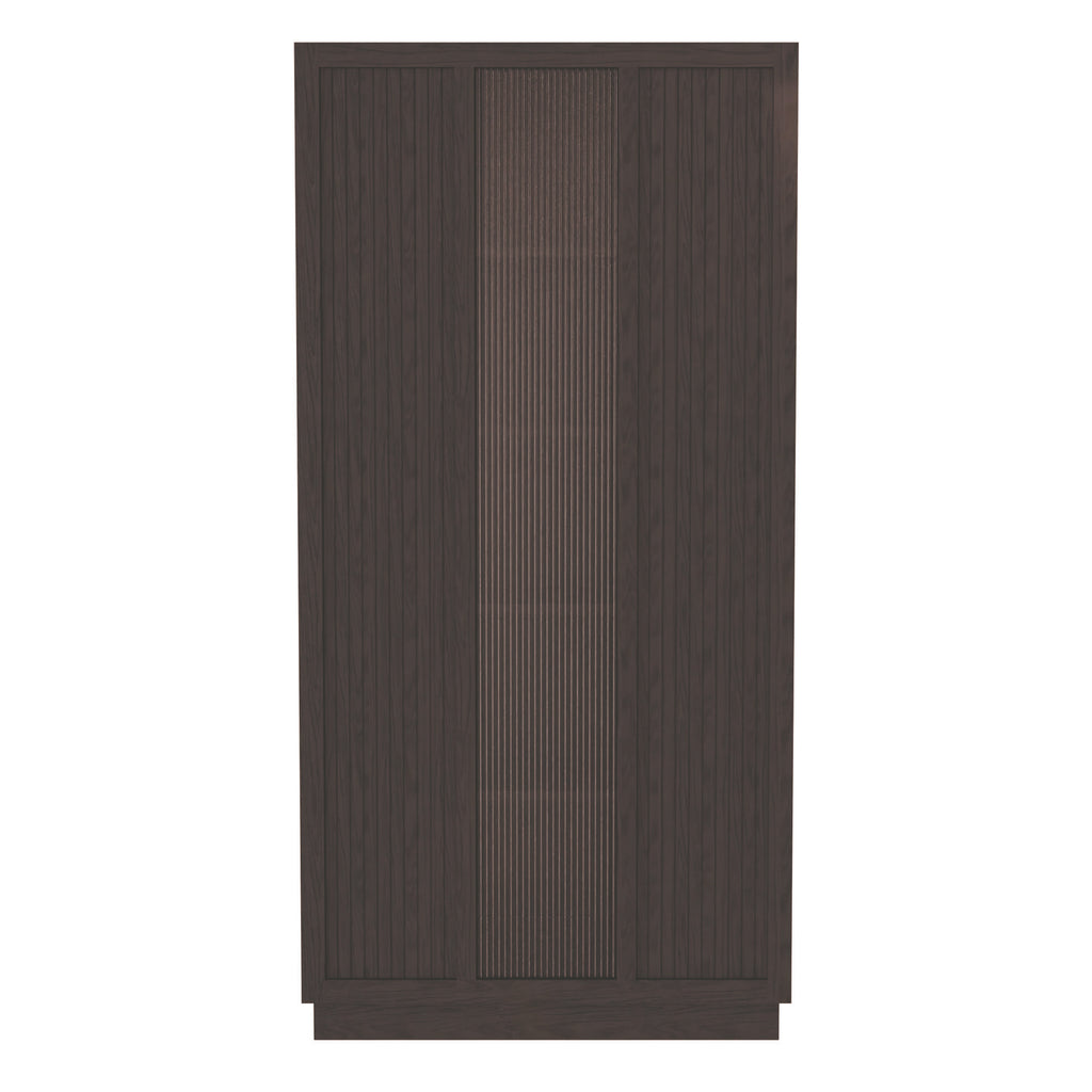 Tall, dark wooden cabinet with three vertical panels.