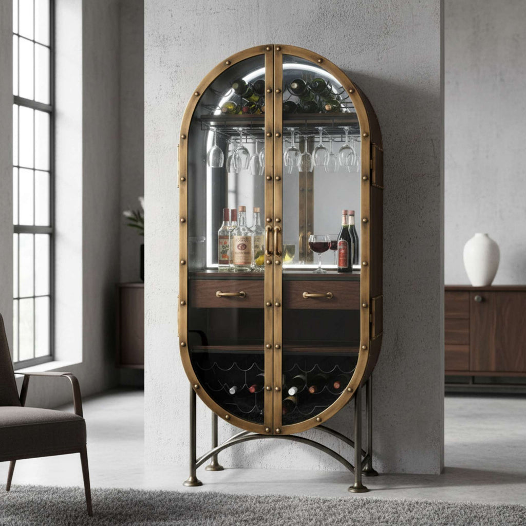 Stylish glass-fronted cabinet with beverages and wine storage