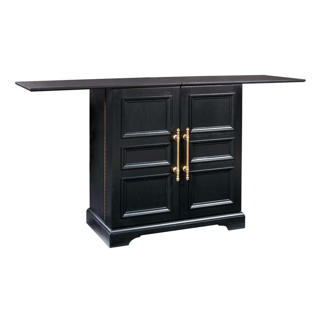 Black wooden console table with gold handles