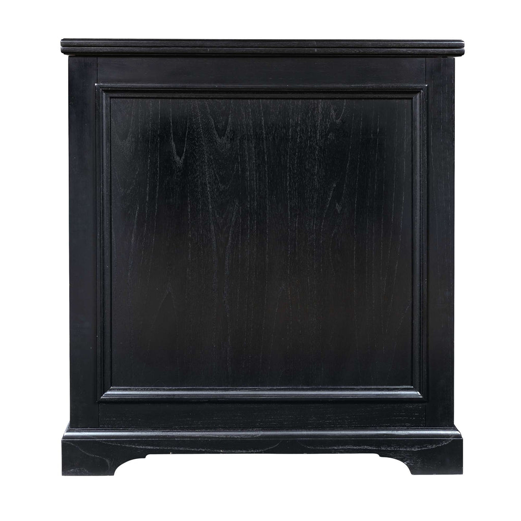 A plain black wooden cabinet front view.