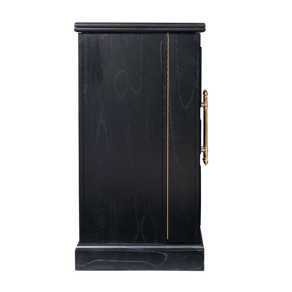 Black wooden cabinet with a gold handle