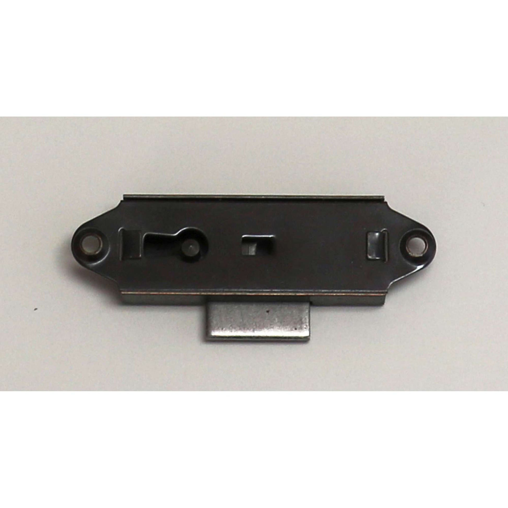 Metal latch component with two mounting holes