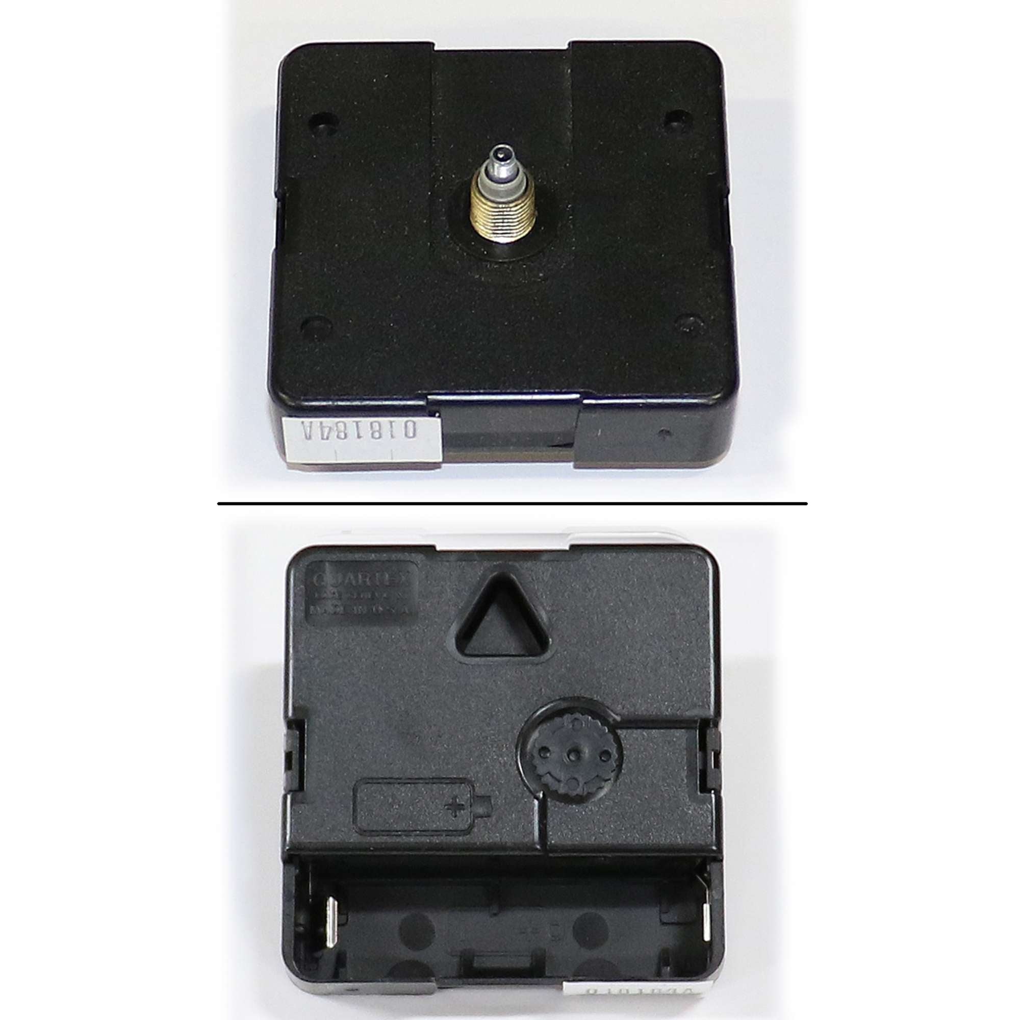 Top and bottom views of a black electronic component with a connector.