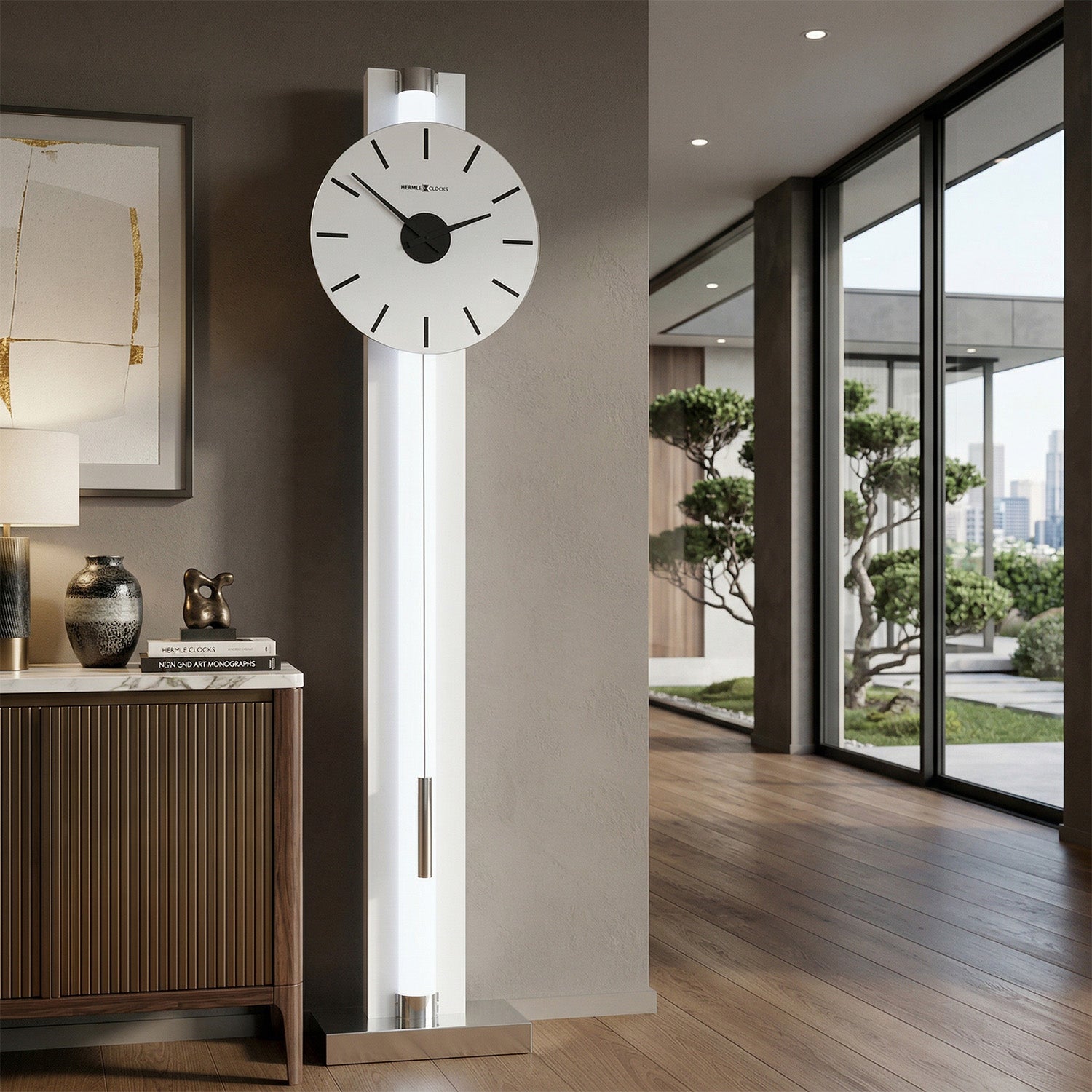 Modern Floor Clock with an inbuilt LED bar in a modern setting