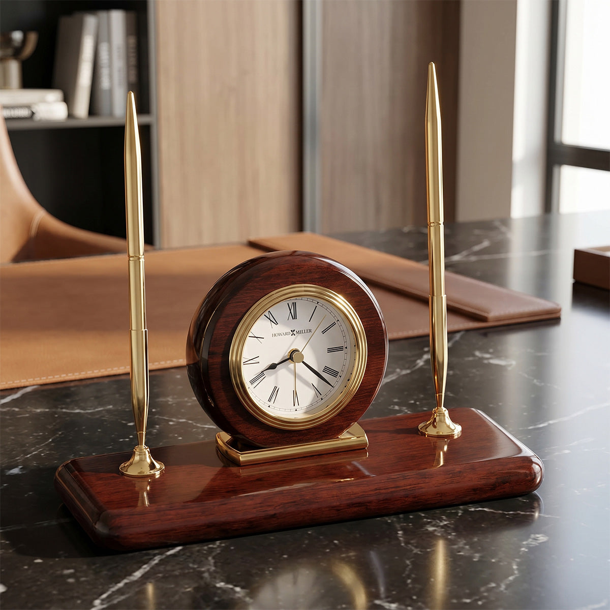 Rosewood Desk Set Tabletop Clock