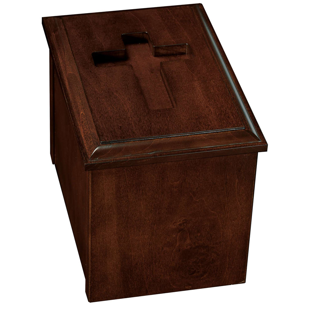 Wooden box with a cross design on the lid