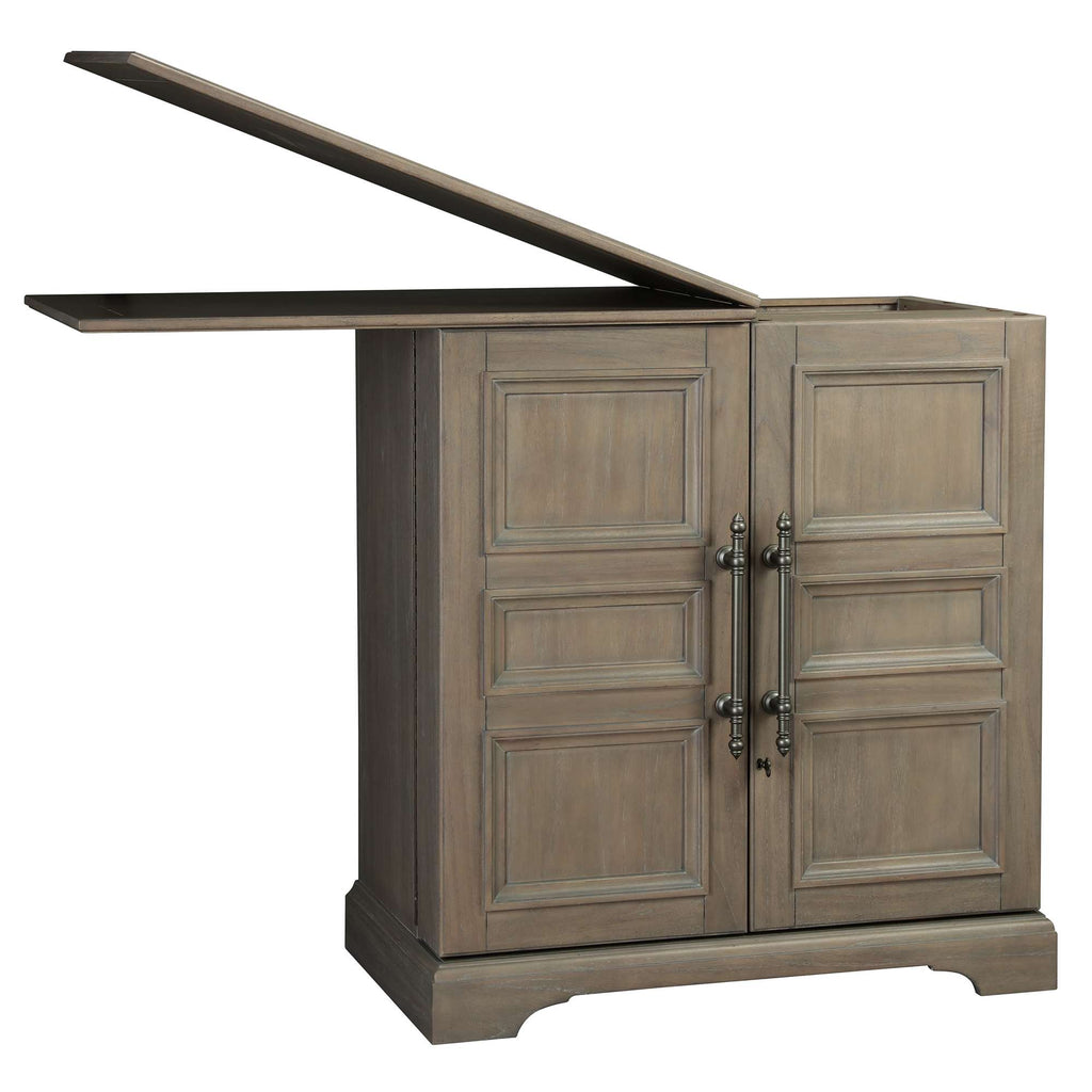 Wooden cabinet with an uplifted top and double doors