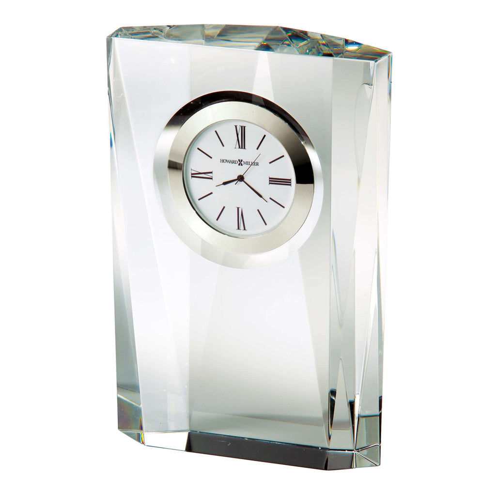 Elegant crystal clock with a circular dial and Roman numerals