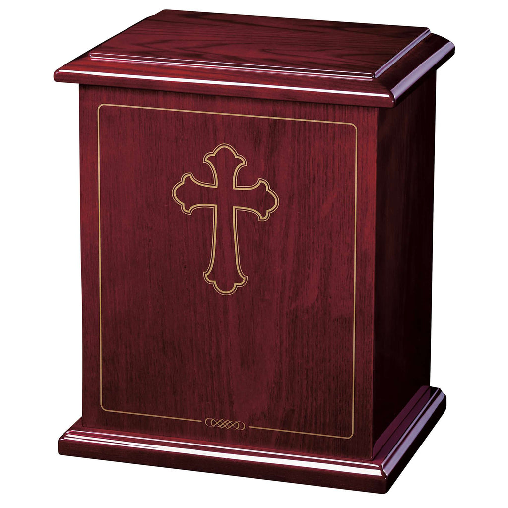 Wooden urn with a cross design