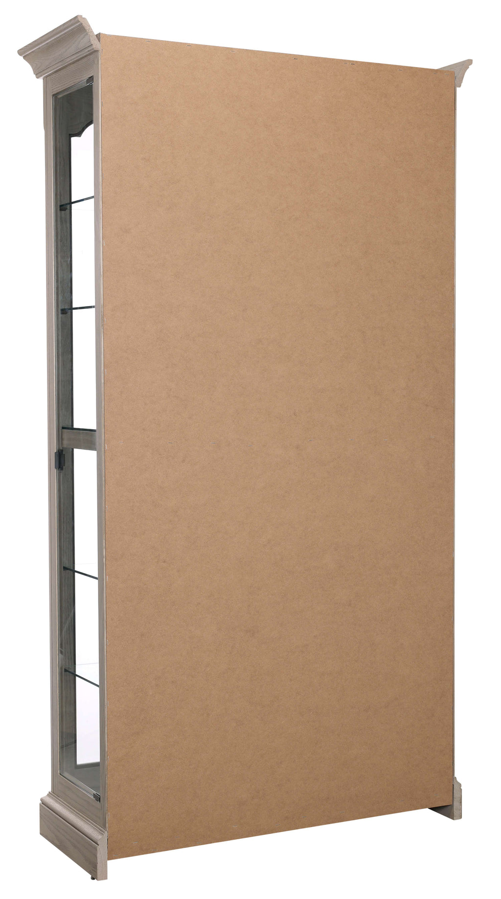 A tall cabinet with a wooden frame and a plain cardboard covering.