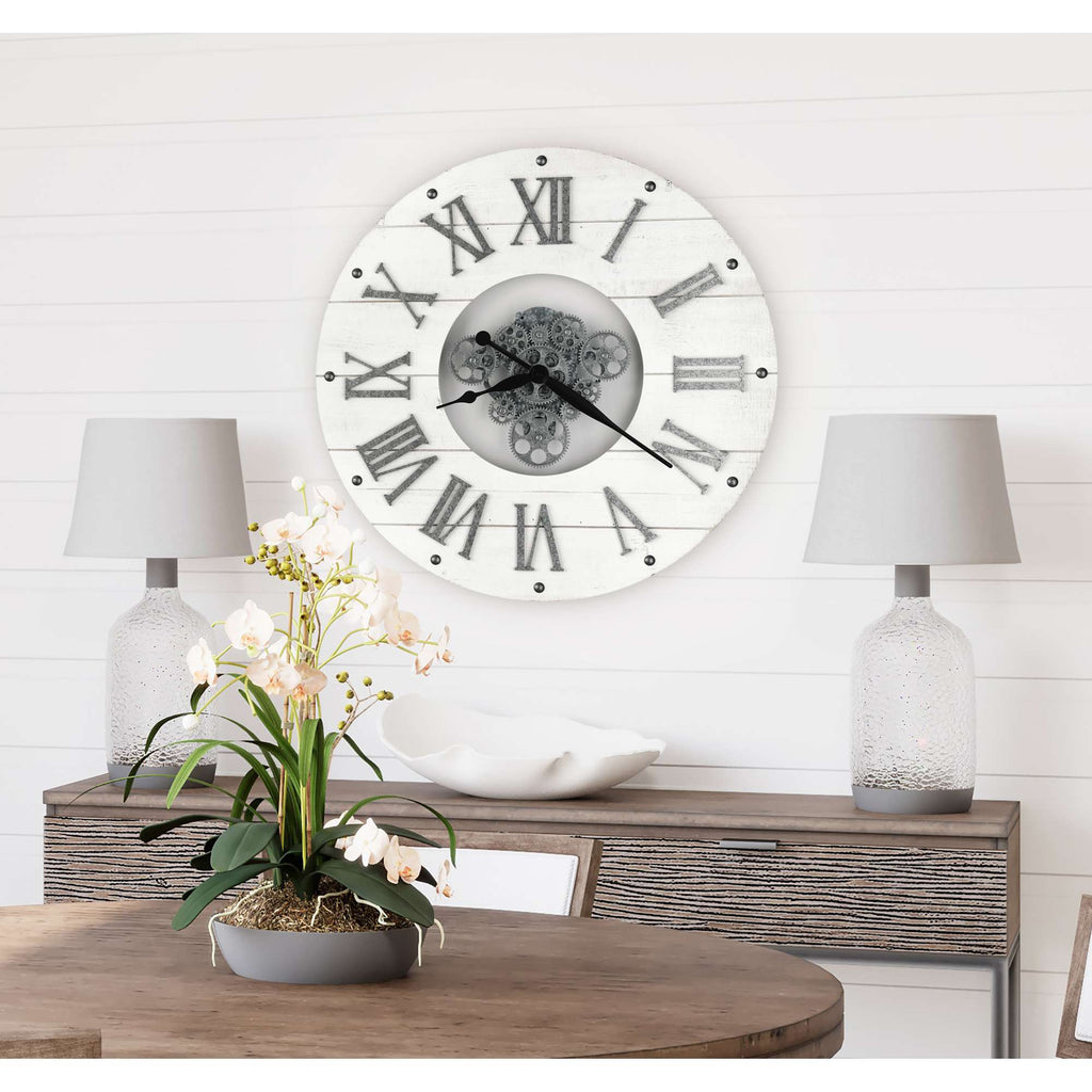 Wall clock with Roman numerals in a modern living space