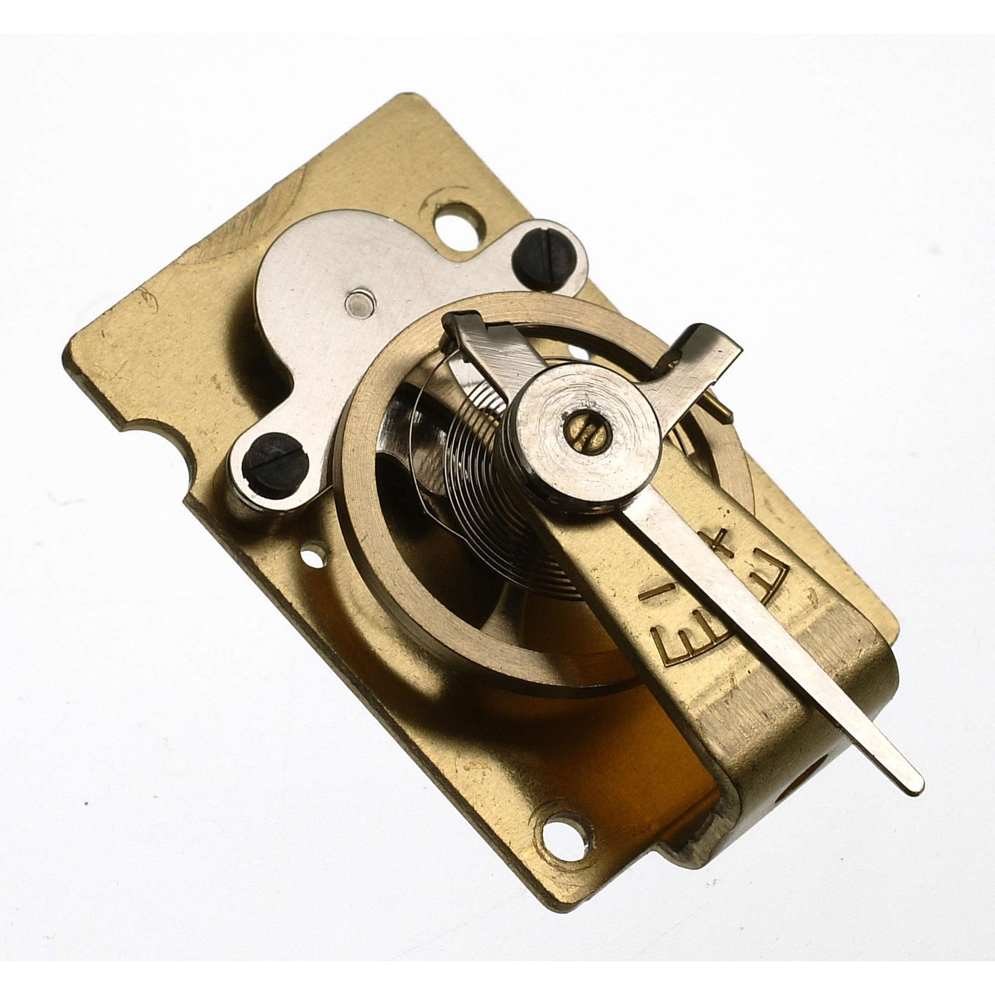 Close-up of a mechanical lock mechanism with a spring and lever.
