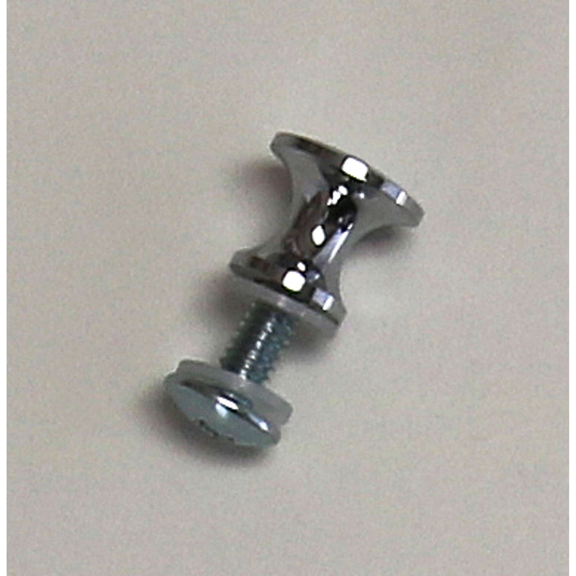 Close-up of a chrome screw with a shiny, rounded head and a bolt.