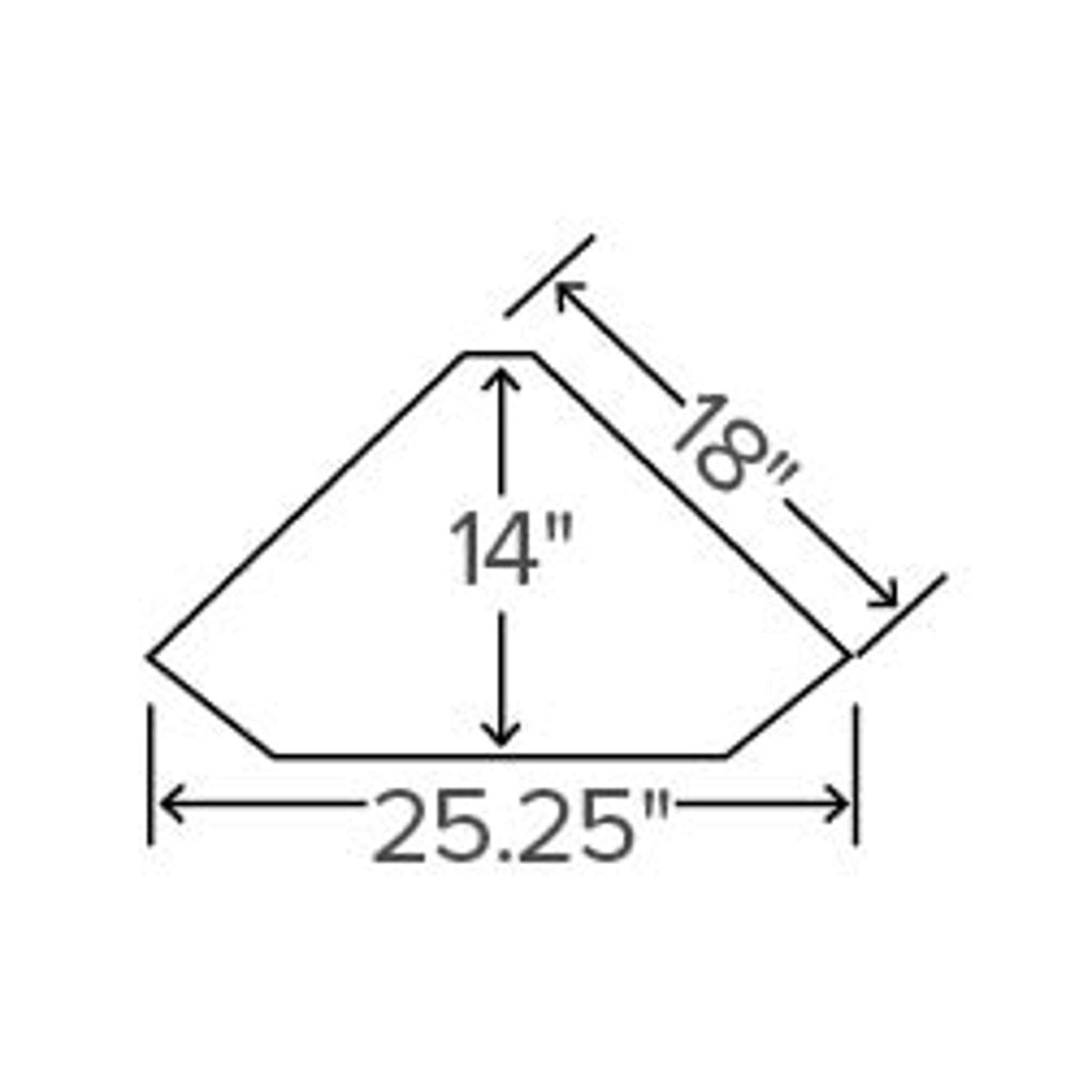 Diagram of a geometric shape with dimensions labeled: 18 inches height, 14 inches width, and 25.25 inches base.
