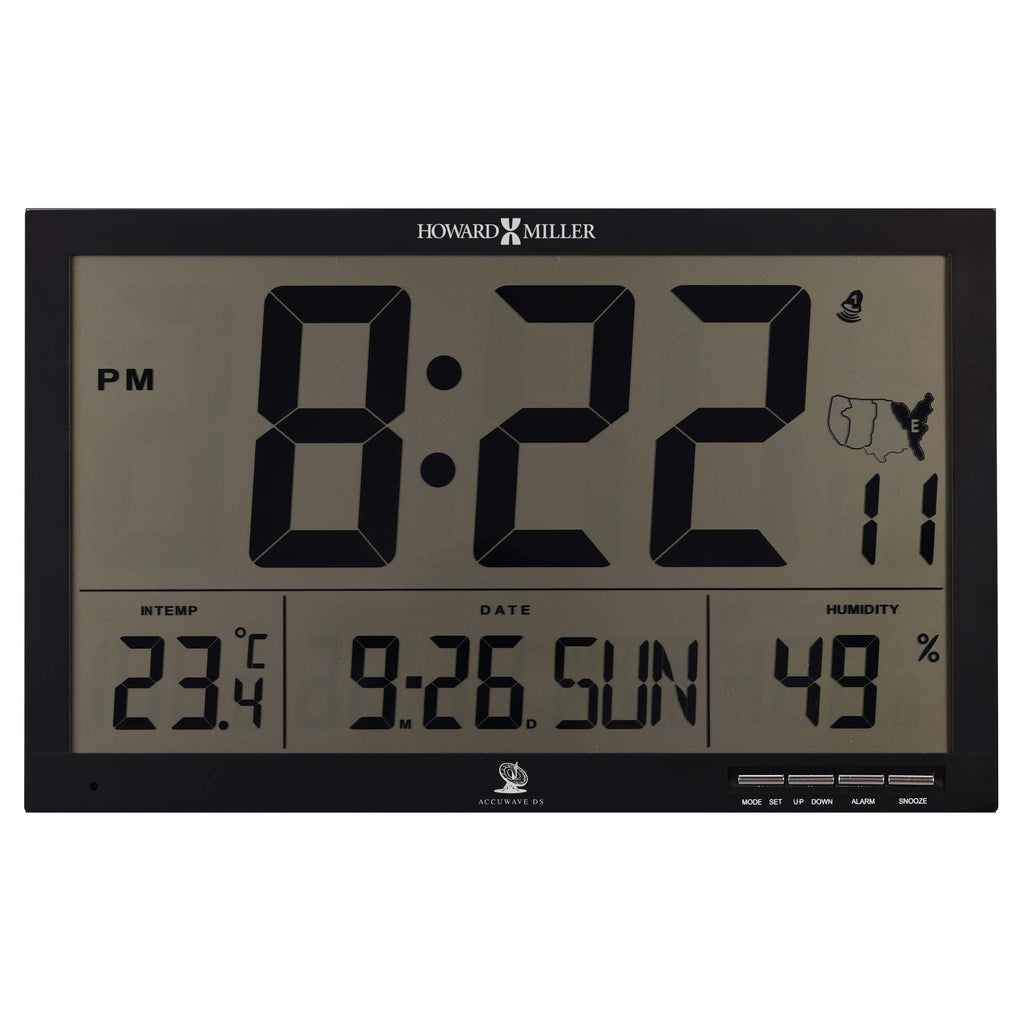 Digital clock displaying time, temperature, date, and humidity