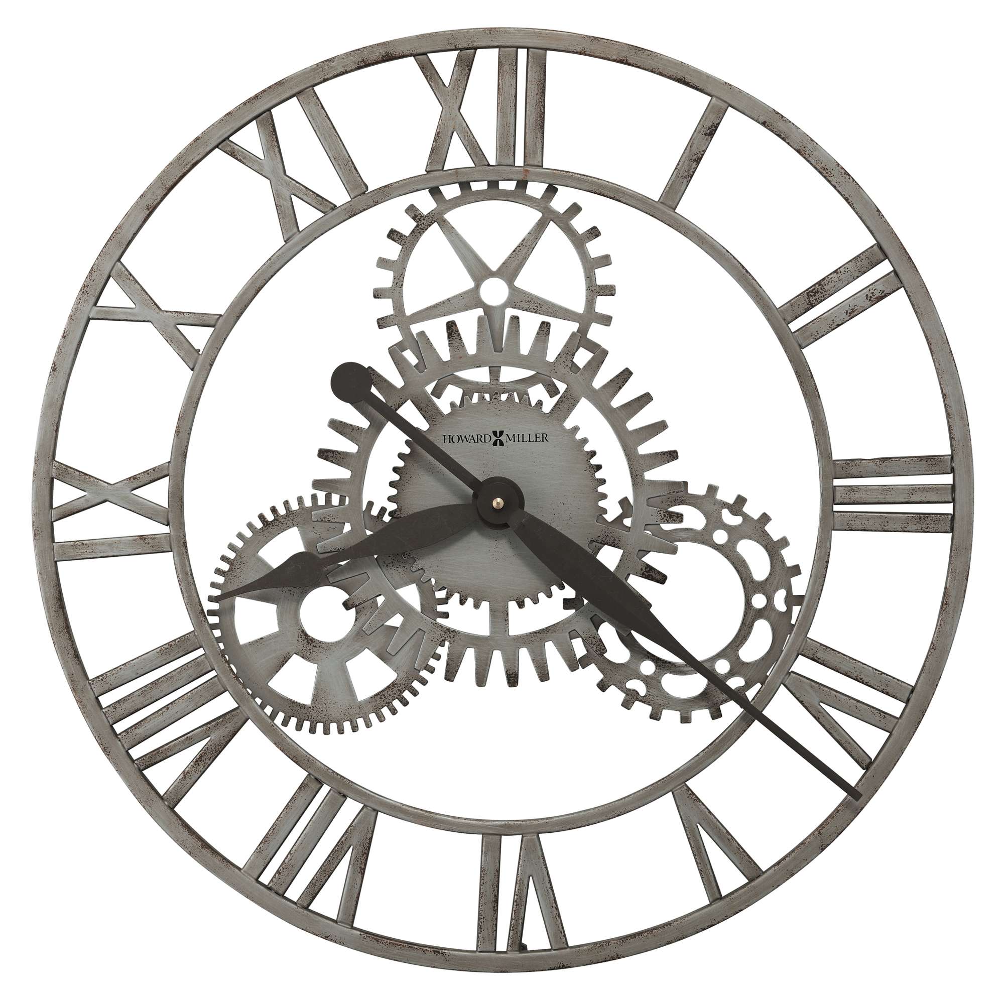 A decorative wall clock featuring gears and Roman numerals.