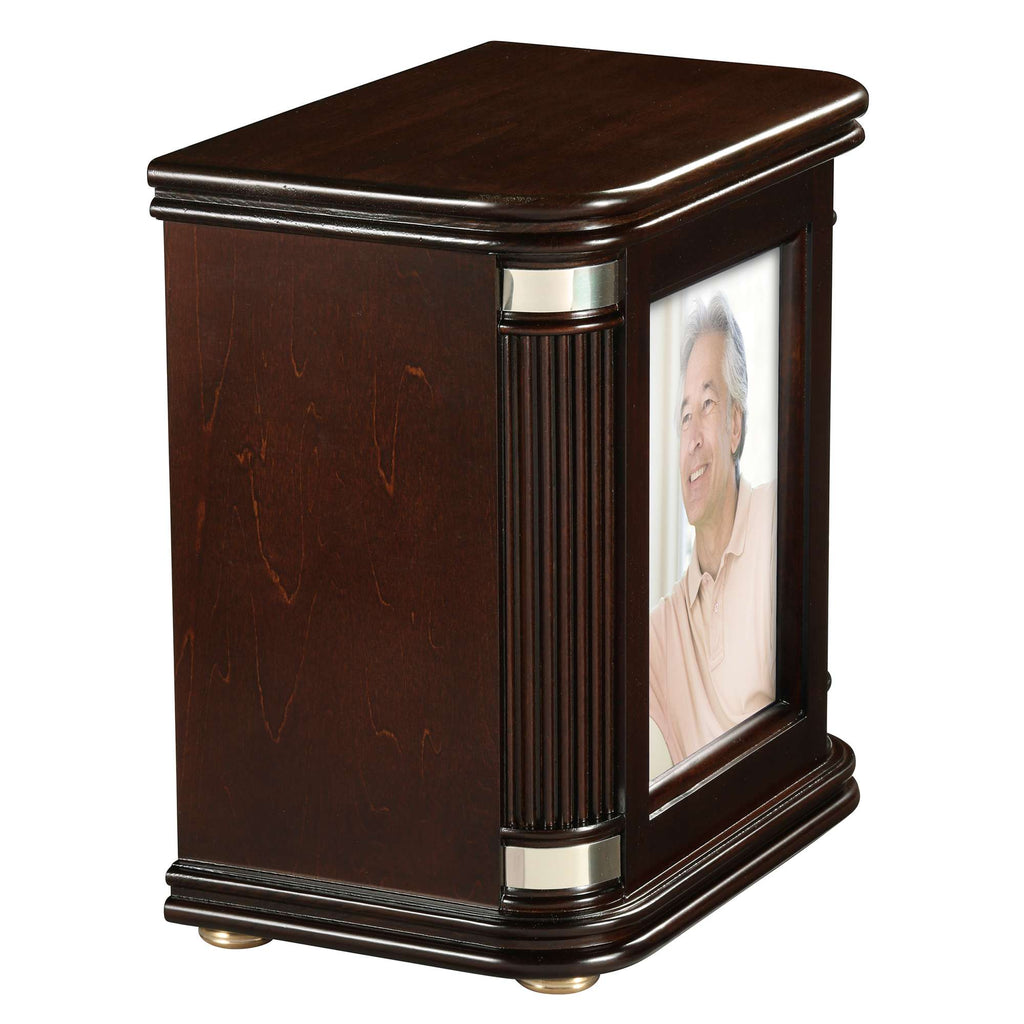 Classic wooden photo frame with a smiling portrait of an elderly man