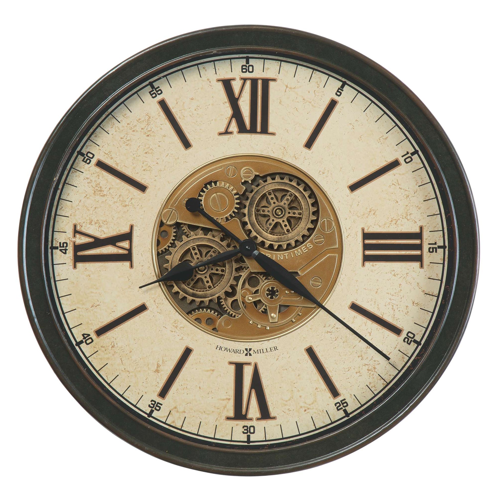Decorative wall clock with visible gears and Roman numerals