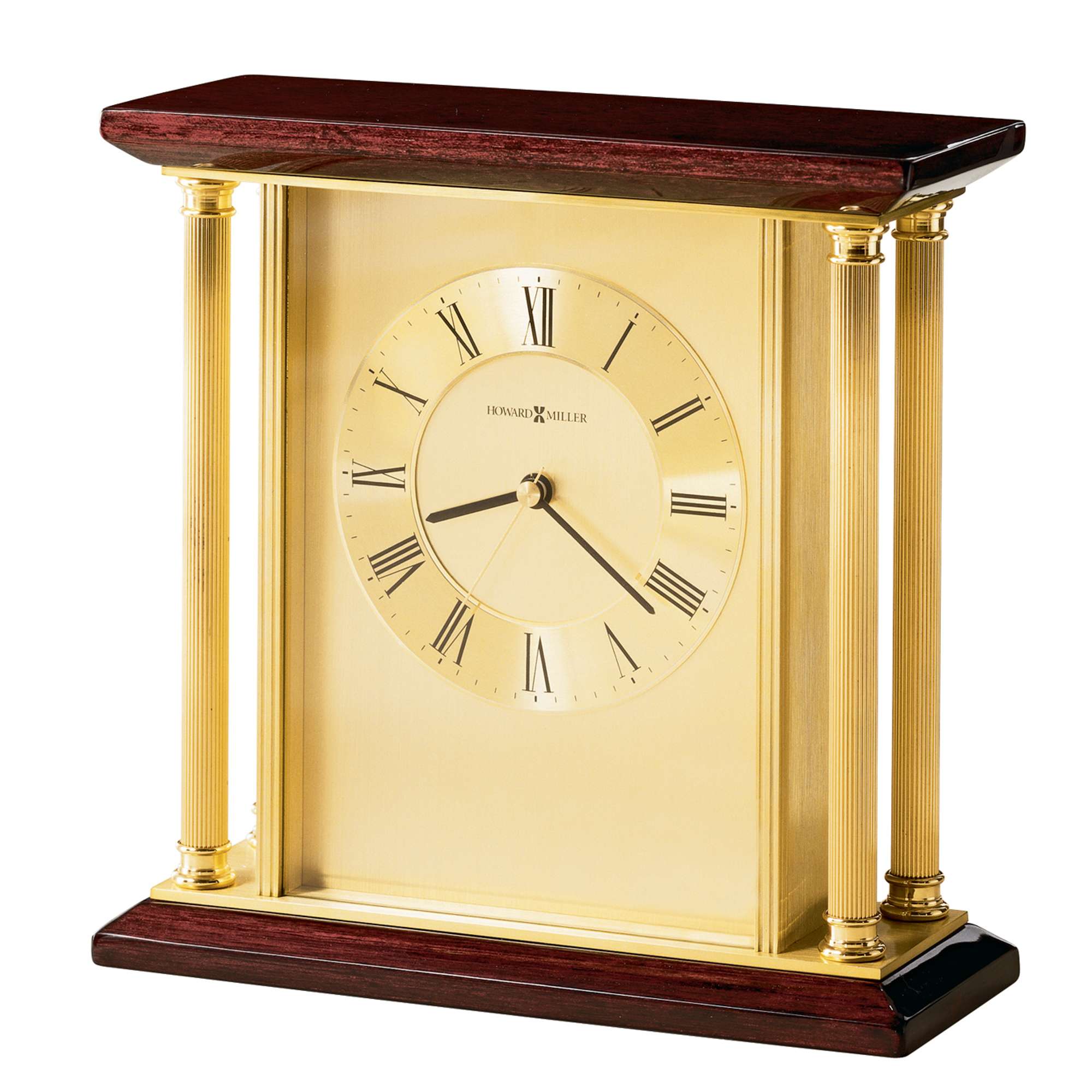 Elegant gold and wood mantel clock with Roman numerals