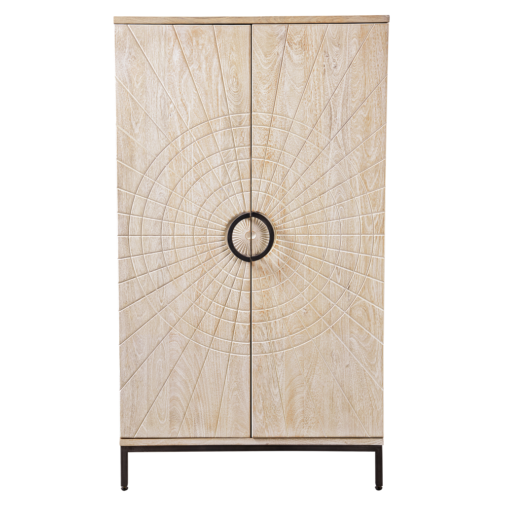 Stylish wooden cabinet with a circular design and a round handle