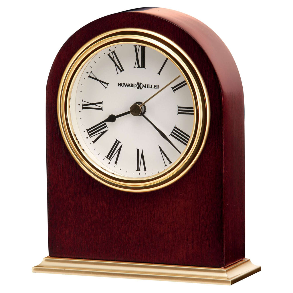 Classic wooden mantel clock with Roman numerals and gold accents